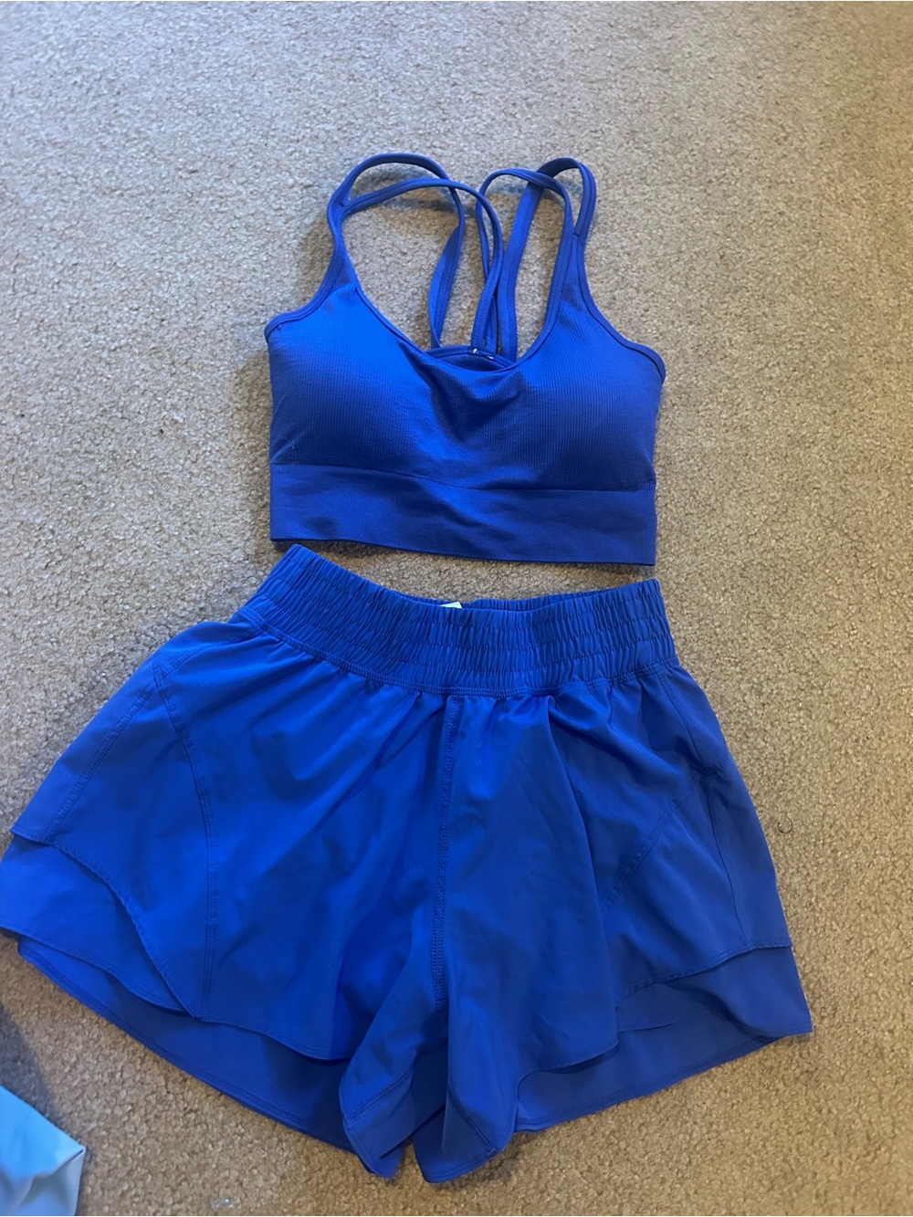 Blue Women's Athletic set - Comfortable High-Waist shorts and bra Activewear